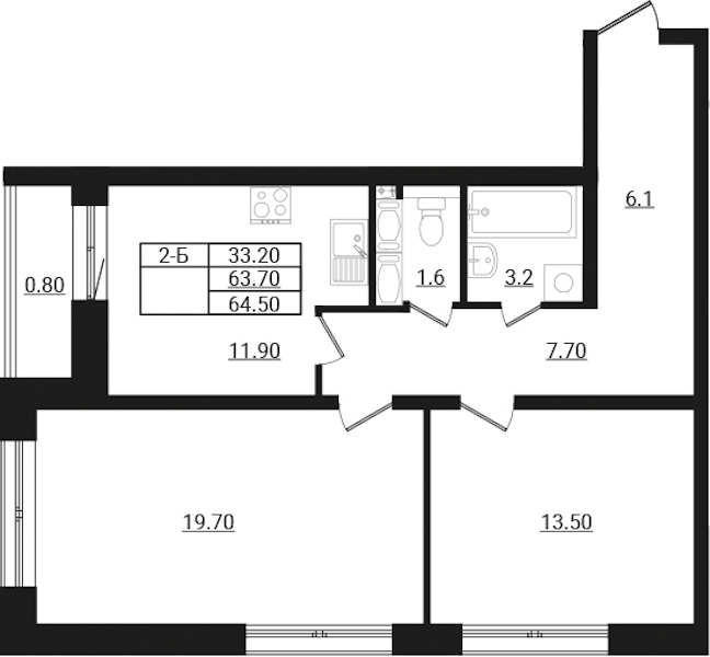 2-комнатная квартира 64.5 м², 2/9 эт., ЖК «Эко Гармония»